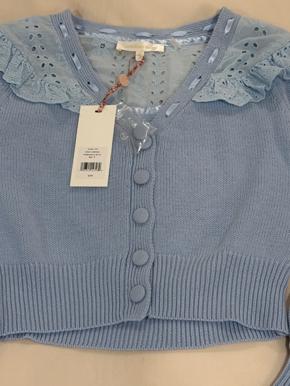 LoveShackFancy Peggy Cardigan in Hydrangea Blue - Picture 3 of 7